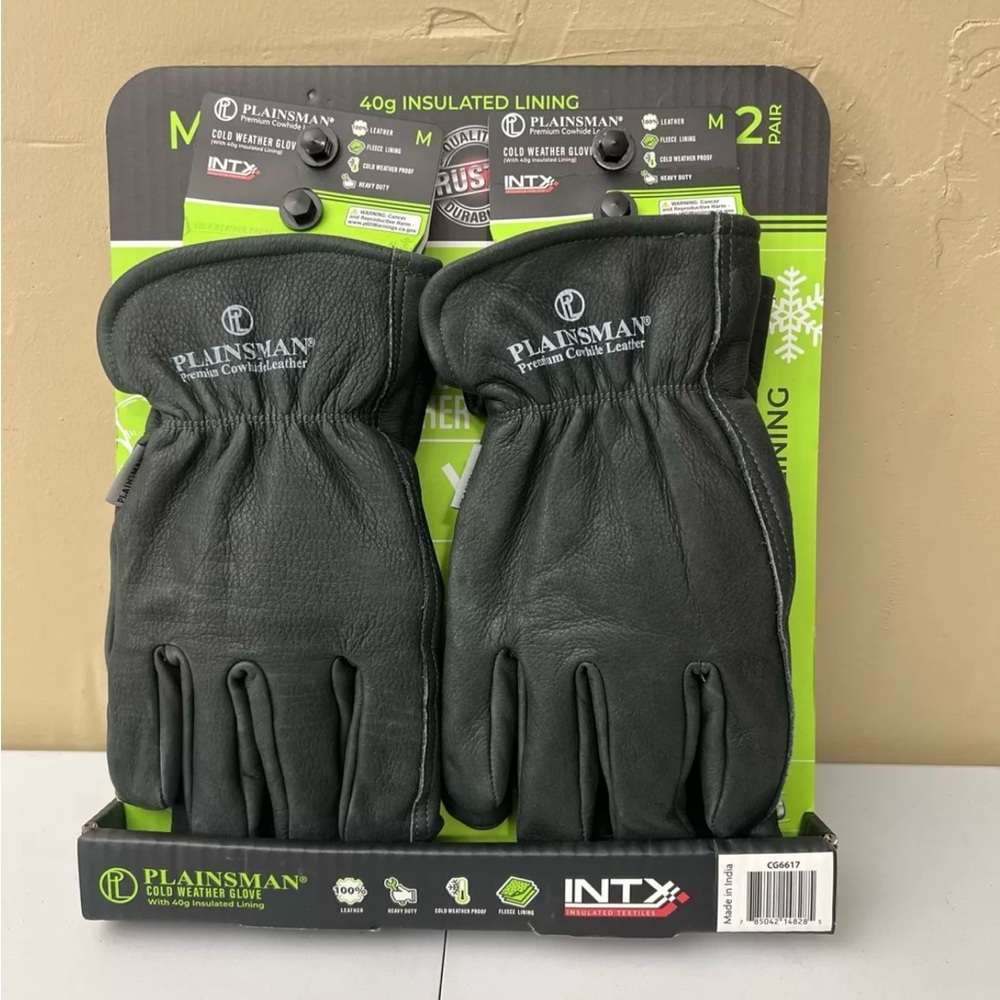 Plainsman Fleece Lined Cowhide
Leather Work Gloves 2 Pairs
Medium Black